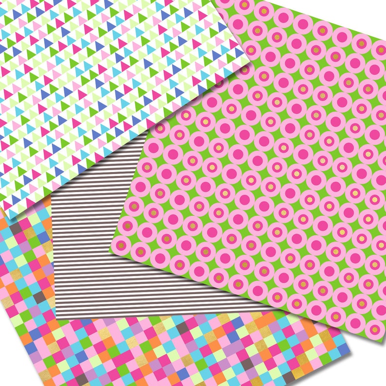 Geometric Fun Digital Paper Pack, Abstract Scrapbook Pages, Bright ...