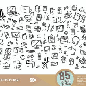 オフィス用クリップアートスタンプ。仕事用文房具のクリップアート。事務用品のイラスト。プランナー、デスクトップアイテム、ノートパソコン、和紙テープ、ノート。PNG、JPG