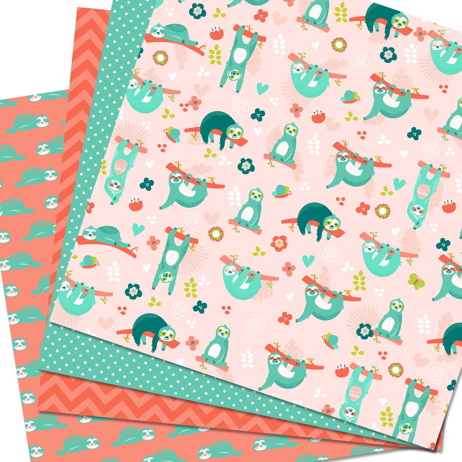 Sloth Digital Paper Sloths Digital Paper Pack, Sloth Scrapbook Pages, Sloth Patterns ...