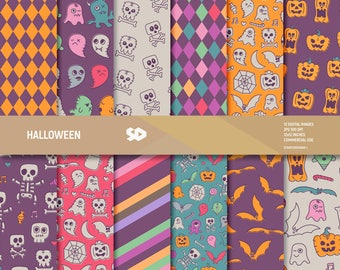 Halloween digital paper pack. Ghost scrapbooking pages, monster background, ghosts scrapbook sheets pattern, scary party kids Commercial use