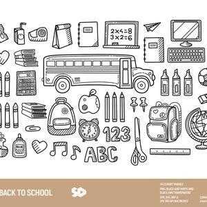 Zurück in der Schule, Clipart Bundle, Lehrer Clip Art, Klassenzimmer Stempel, Rucksack Bücher Bus Bleistift Gekritzel. Png Jpeg SVG DXF EPS. Kommerzielle Nutzung.