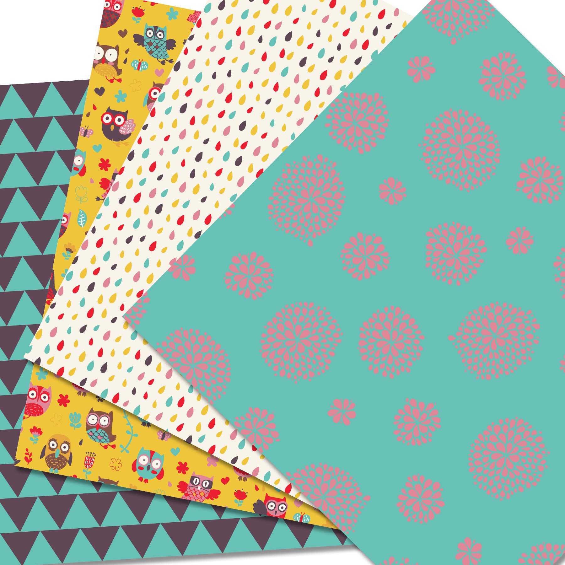 Happy Owls Digital Paper Pack, Owl Scrapbook Pages, Floral Patterns ...