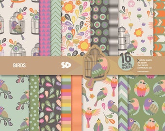 seamless antique bird printable scrapbook paper and rustic backgrounds for commercial use Vintage Birds Digital Paper
