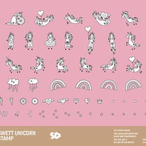 Sweet Unicorn Clipart Bundle, Rainbow Clip Art Digital Stamp, Stars ...