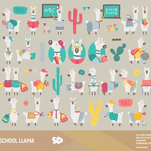 Schule Lama Clipart, Schule, Kaktus Clip Art, Lehrer Alpaka, Tiere zeichnen, bedruckbarer Vektor, Illustration, Aztek, kommerzielle Nutzung.