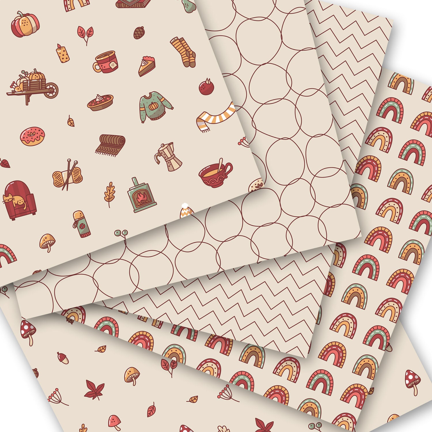 Cozy Autumn Digital Paper. Fall Scrapbooking Pages. Pumpkin Food ...