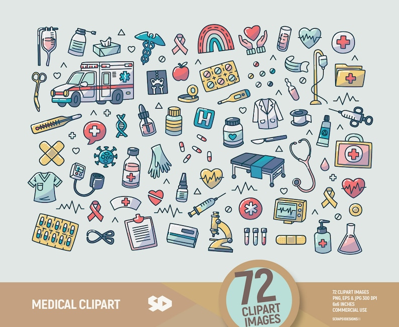 Medical clipart, doctor nurse clip art. Medicine hospital pills illustration. Health draw. Virus quarantine coronavirus. Commercial use. image 1