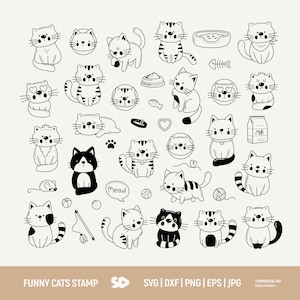 Lustige Katzen Clipart Bundle, Doodle Cat, Haustiere, Tiere, Kätzchen, Kitty, Haustier, Pussy. Clip Art SVG Dxf PNG Eps JPG, Schnittdatei, Cricut Silhouette