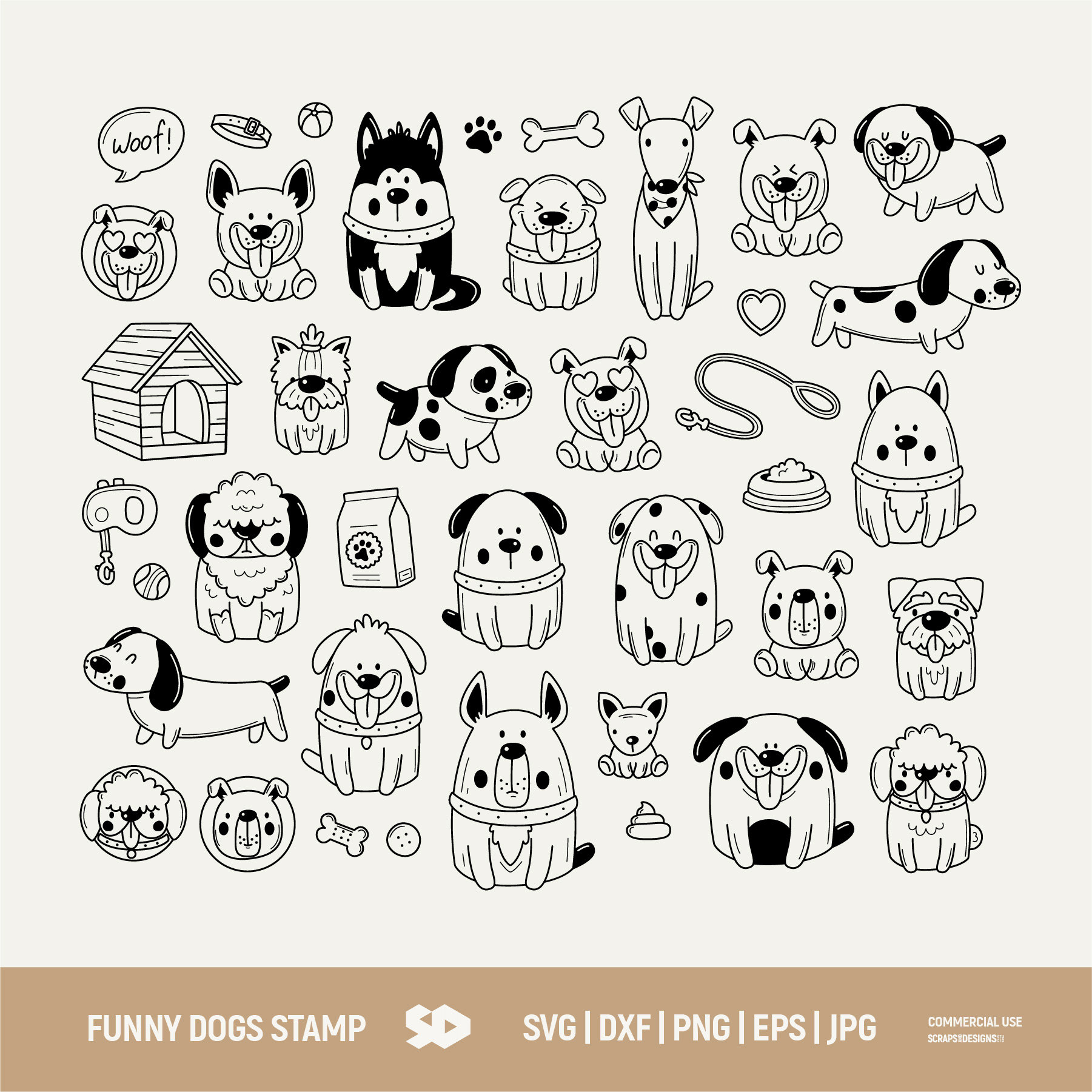 Funny dogs Clipart Bundle, Doodle Dog, Pets, animals, puppy, dachshund, pet. Clip art SVG dxf PNG eps JPG, Cut file, Cricut Silhouette