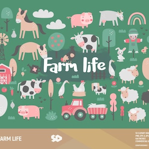 Leven op de boerderij clipart, dieren illustraties. Teken een afdrukbare vectorillustratie voor de kleuterschool. Landelijke groenten. Commercieel gebruik PNG EPS JPG