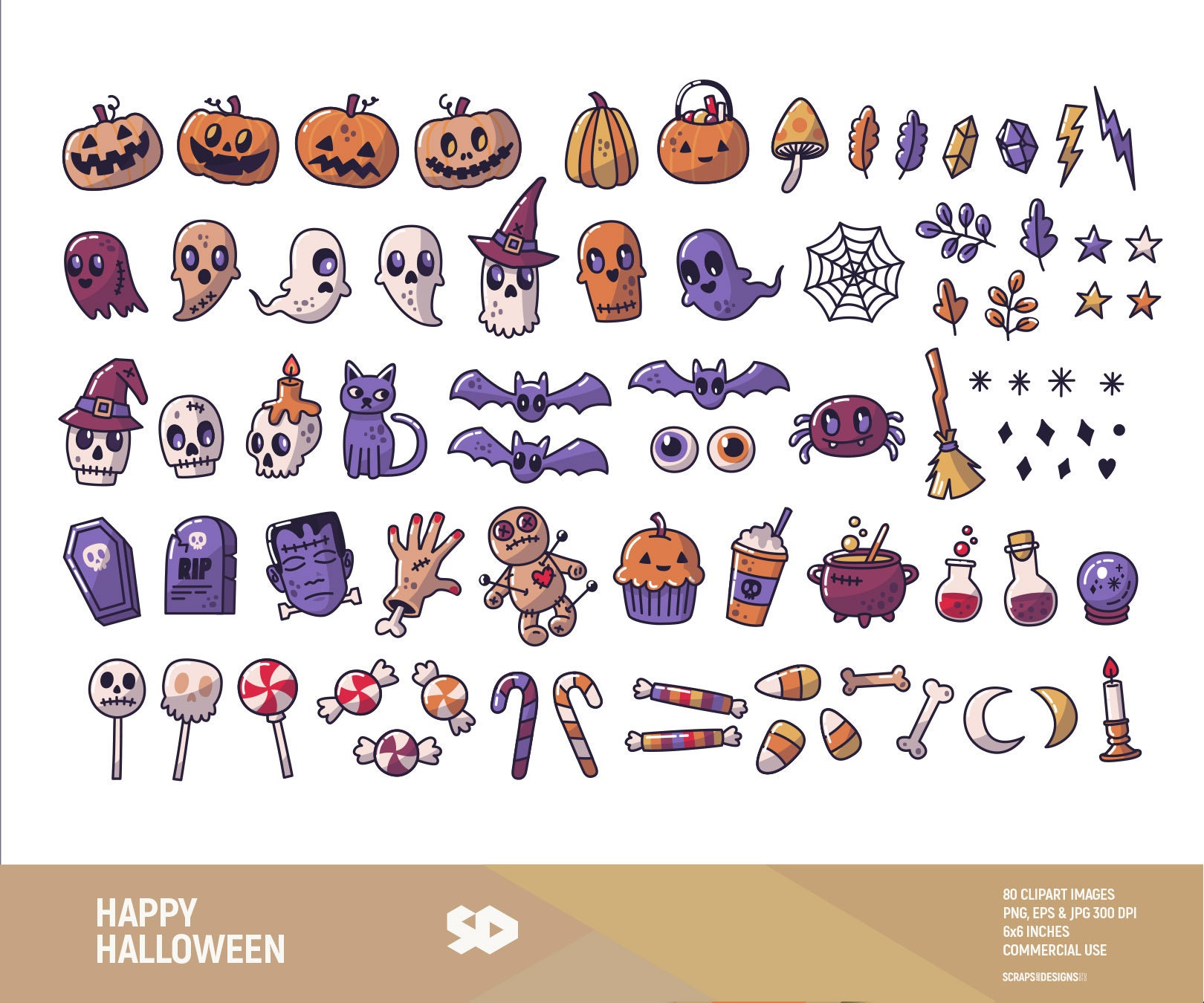 Happy Halloween Clipart Pumpkin Clip Art Trick or Treat - Etsy