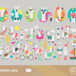 Zomer lama clipart, cactus illustraties, alpaca clipart, Hawaii tekenen, vector afdrukbare, illustratie Azteekse tropische vakanties, commercieel gebruik.