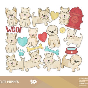 Niedliche Welpen digitale Clipart. Hunde Clip Art. Hund Clip-art. Aquarell Welpe, Vektortiere Haustiere Haustier. Bobtail französische Bulldogge, kommerzielle Nutzung