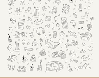 Summetime clipart bundle, travel holidays clip art, tropical beach vector digital stamp illustration. Png Jpeg SVG DXF EPS. Commercial use