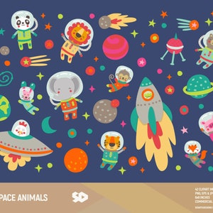 Weltraum Tiere Clipart, Astronaut Safari Zoo Clip Art, Party Kinder, Baby-Dusche-Kinderzimmer, druckbare Vektorgrafik, Schule Illustration. Kommerzielle Nutzung