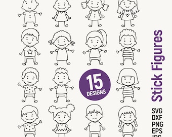 Stick Figures, Doodle Children, Stick kids, Stick Boy Girl, Stick People, School, Clipart SVG dxf PNG eps JPG, Cut file, Cricut Silhouette