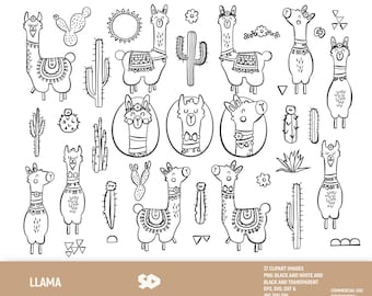 Llama clipart bundle, alpaca clip art, cactus digital stamp, animals draw, illustration boho aztec. Png Jpeg SVG DXF EPS. Commercial use.