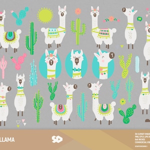 Lama clipart, cactus illustraties, alpaca clipart, dieren tekenen, vector afdrukbare, illustratie boho Azteekse Peruaanse Peru Indy, commercieel gebruik.