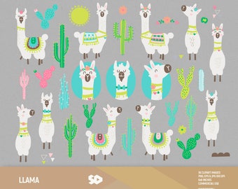 Llama clipart, cactus clip art, alpaca clipart, animals draw, vector printable, illustration boho aztec peruvian peru indy, commercial use.