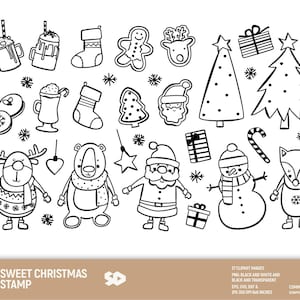 Lot de cliparts de Noël, clipart vacances, timbre numérique de Noël, tirage du père Noël. Bonbons ours renard bonhomme de neige. PNG SVG DXF EPS. Utilisation commerciale.