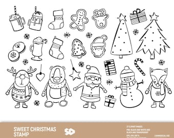 Christmas Clipart bundle, Holiday Clipart, Xmas digital stamp, Santa Claus draw. Sweets Bear Fox Snowman. Png SVG DXF EPS. Commercial Use.