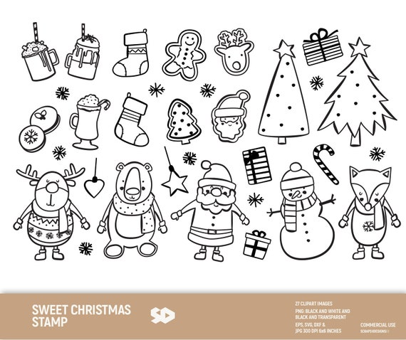 Christmas Clipart Holiday Clipart Christmas Digital Stamp Santa Claus Draw Vector Illustration Sweets Bear Fox Snowman Commercial Use