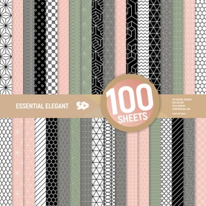 Pack de papier numérique élégant et essentiel. 100 articles. Modèles de pages de scrapbooking. Feuilles de lot de fond géométrique imprimables. Utilisation commerciale.
