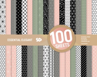 Essential Elegant digital paper pack. 100 papers. Patterns scrapbooking pages. Geometric background bundle sheets printable. Commercial use.