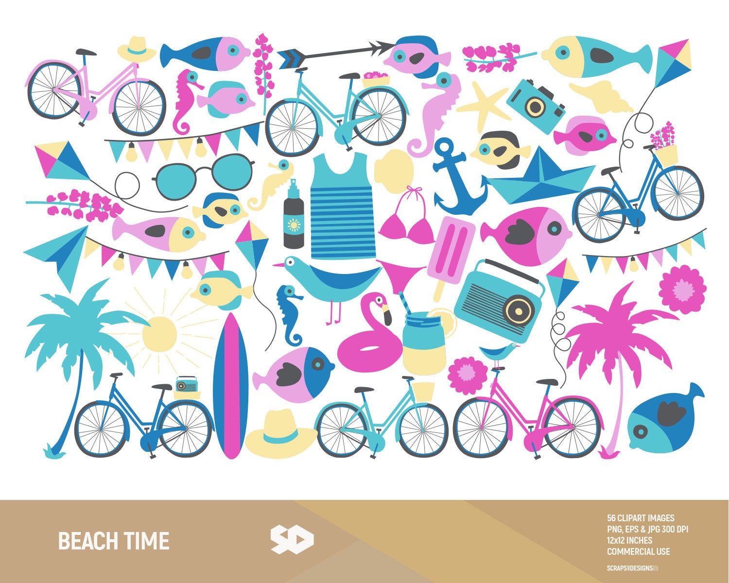 Beach Digital Clipart. Summer Clip Art. Vacation Clip-art. Holydays ...