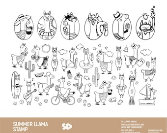 Summer llama clipart bundle, alpaca clip art, cactus digital stamp, animals draw, illustration aztec. Png Jpeg SVG DXF EPS. Commercial use.