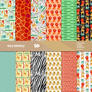 Paquet de papier numérique d'animaux sauvages. Aquarelle. Pages africaines de scrapbooking, motif girafe, motif de feuilles de scrapbooking jungle, utilisation commerciale