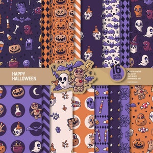 Happy Halloween digital paper. Ghost scrapbooking pages, Autumn background Pumpkin scrapbook sheets pattern, scary party kids Commercial use