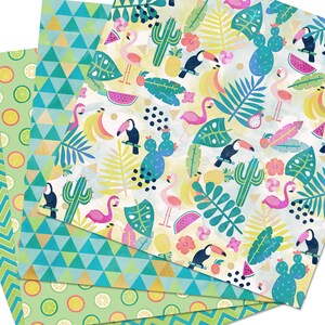 Tropical Fruits Digital Paper Pack. Flamingo Scrapbooking Pages, Summer ...