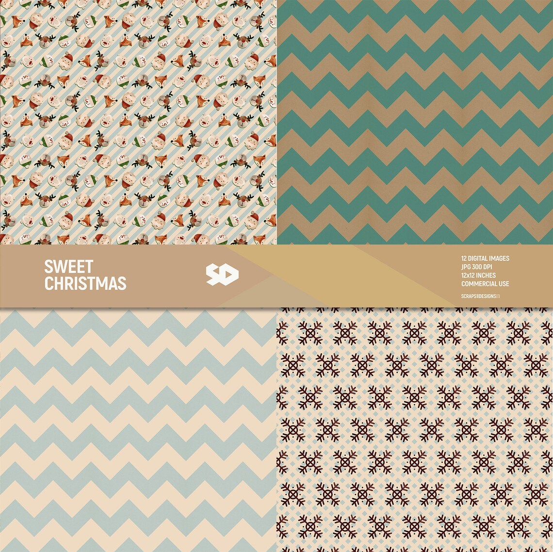 Sweet Christmas Digital Paper Pack. Watercolor Scrapbooking | Etsy