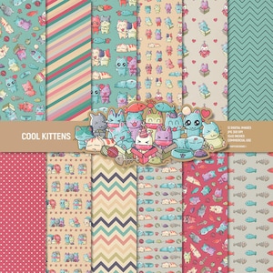 Coole Katzen, Katzen Tiere, kawaii Katzen, Katzen kawaii Muster, Katzen Tiere, Kawaii Hintergrund, sofort download, kommerzielle Nutzung