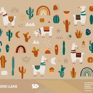 Boho Lama Clipart, Kaktus Clip Art, Alpaka Clipart, Tiere zeichnen, Formen Vektor bedruckbar, Azteken Peru Indy Illustration, kommerzielle Nutzung.