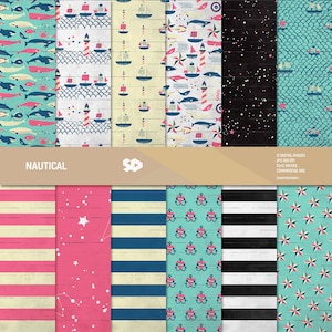 Nautisches Papier-Set, Digital Scrapbooking Papier, Navy Printable, Marines Scrapbook Seiten Hintergrund, Anker MOM Tattoo, Kommerziell.