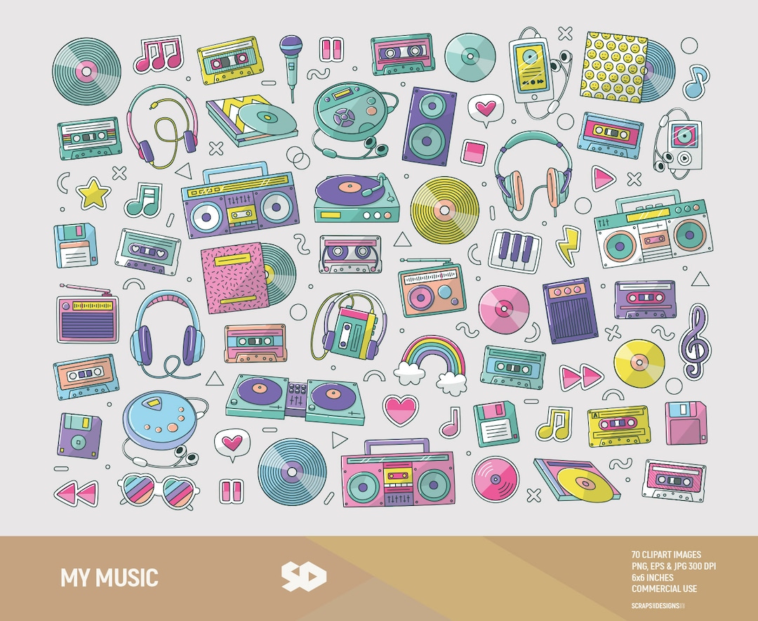 My Music Clipart Retro Clip Art Doodles Vinyl Cassette Notes Electronics Devices Boombox My Music Clipart Retro Clip Art Doodles Vinyl Cassette Notes Electronics Devices Boombox