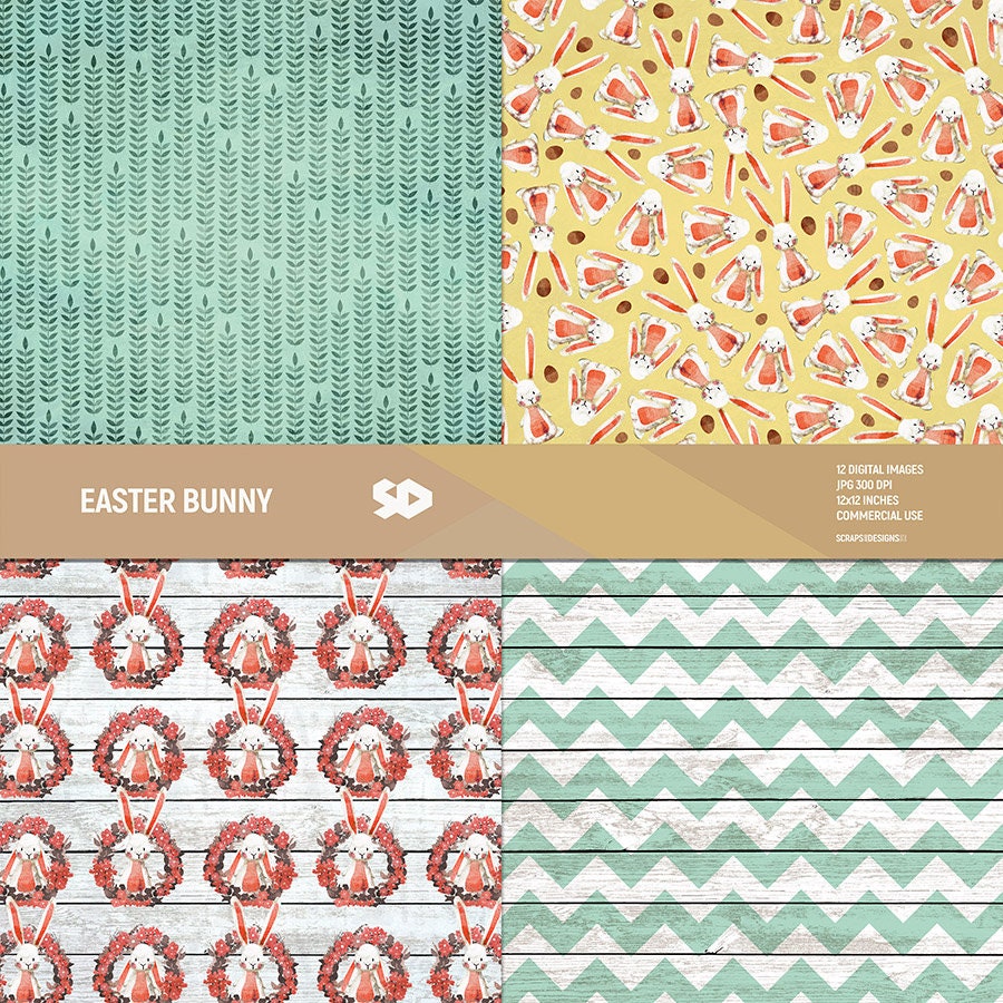 Easter Digital Paper Pack, Easter Scrapbook Pages, Illustration, Bunny ...