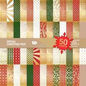 Confezione da 50 fogli digitali natalizi. Pagine di scrapbooking natalizio, sfondo natalizio, motivo di fogli di scrapbooking invernali, oro antico, uso commerciale