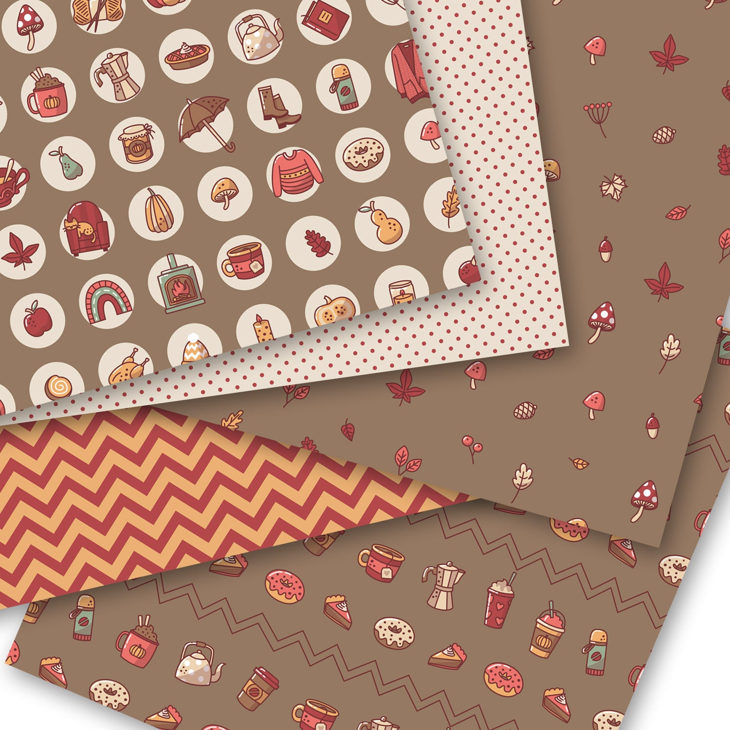 Cozy Autumn Digital Paper. Fall Scrapbooking Pages. Pumpkin Food ...