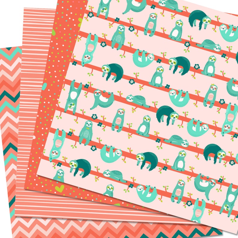 Sloth Digital Paper Sloths Digital Paper Pack, Sloth Scrapbook Pages, Sloth Patterns ...
