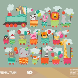 Clipart train animal, clipart zoo safari, fête d'enfants, baby shower, image vectorielle cirque imprimable, illustration de l'école des enseignants. Utilisation commerciale.