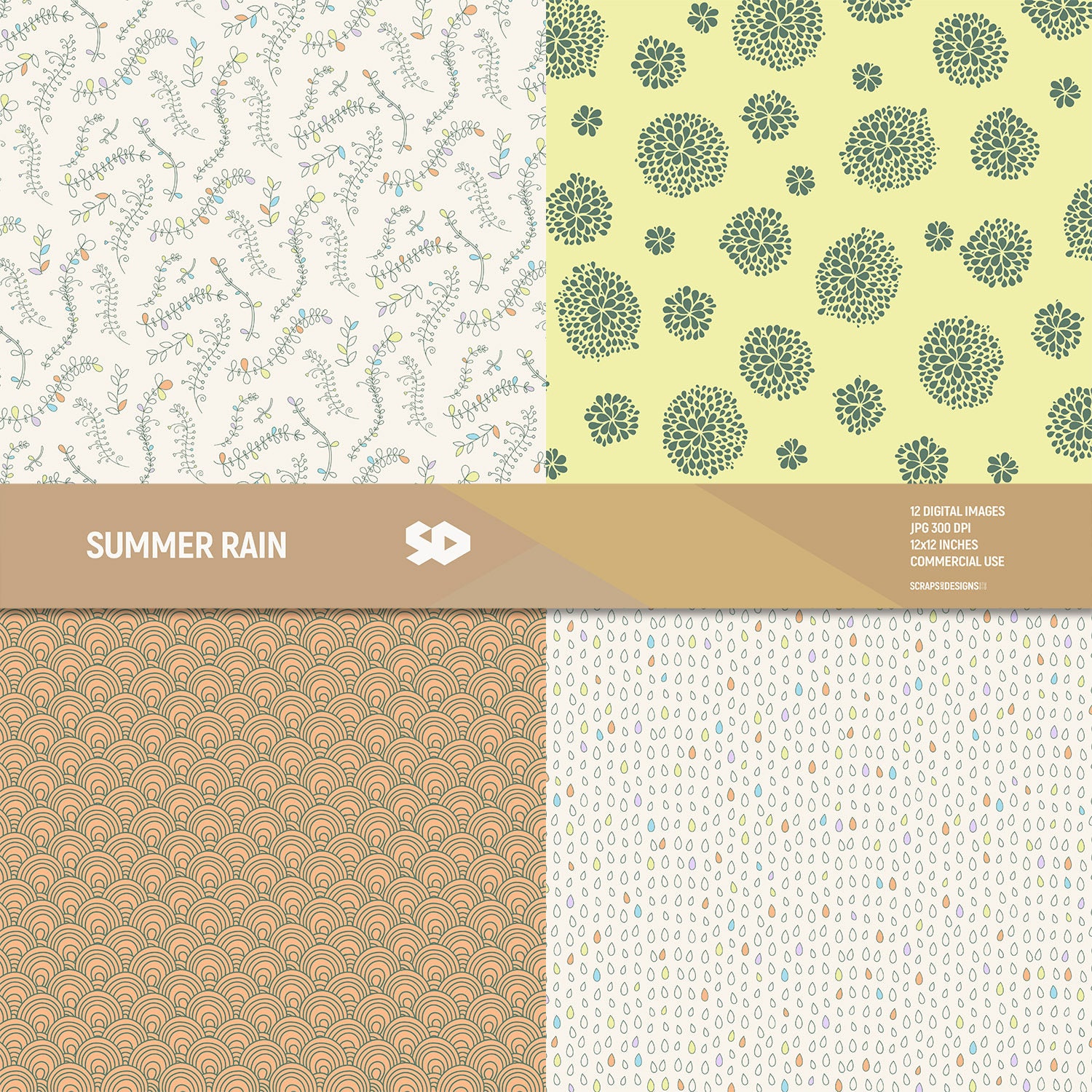Summer Rain Digital Paper Pack. Floral Scrapbooking Pages - Etsy