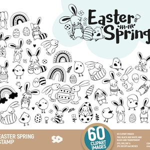 Pasen lente clipart bundel, bunny clip art digitale stempel, regenboog eieren konijn kuiken tekenen illustratie. Png SVG DXF EPS. Commercieel gebruik.