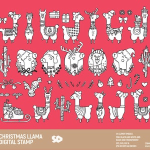 Christmas llama clipart bundle, cactus clip art, alpaca digital stamp, vector, ornament santa's llama. Png Jpeg SVG DXF EPS. Commercial use. image 2