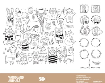 Waldtiere Clipart Bündel, Wald Clip Art digitaler Stempel, Tiere zeichnen Vektor-Illustration. Png SVG DXF EPS. Kommerzielle Nutzung.