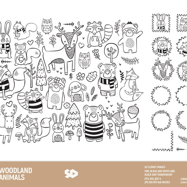 Woodland animals clipart bundle, forest clip art digital stamp, animals draw vector illustration. Png SVG DXF EPS. Commercial use.