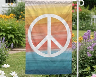 Ombre Peace Sign Garden Flag | Modern Sun Yard Art | Boho Hippie Flag