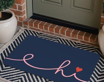 Hi Heart Fußmatte - Moderne marineblaue Willkommensmatte, Minimalistische Dekoration für die Veranda